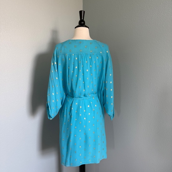 Lilly Pulitzer Aqua Blue Metallic Dot Silk Dress - Picture 2 of 12
